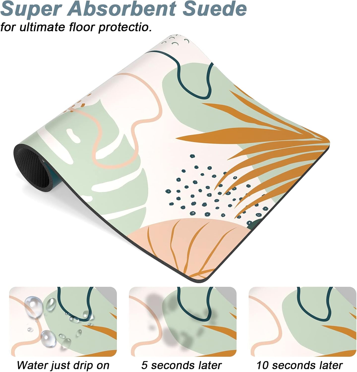 Rnivvi Dog Food Mat, 12" x 19" Boho Absorbent Dog Cat Bowl Mat for Food and Water, 3MM Anti-Slip Rubber Pet Feeding Rug Protect Floors, Puppy Placemat for Feeding & Watering Supplies, Tropical Leaves