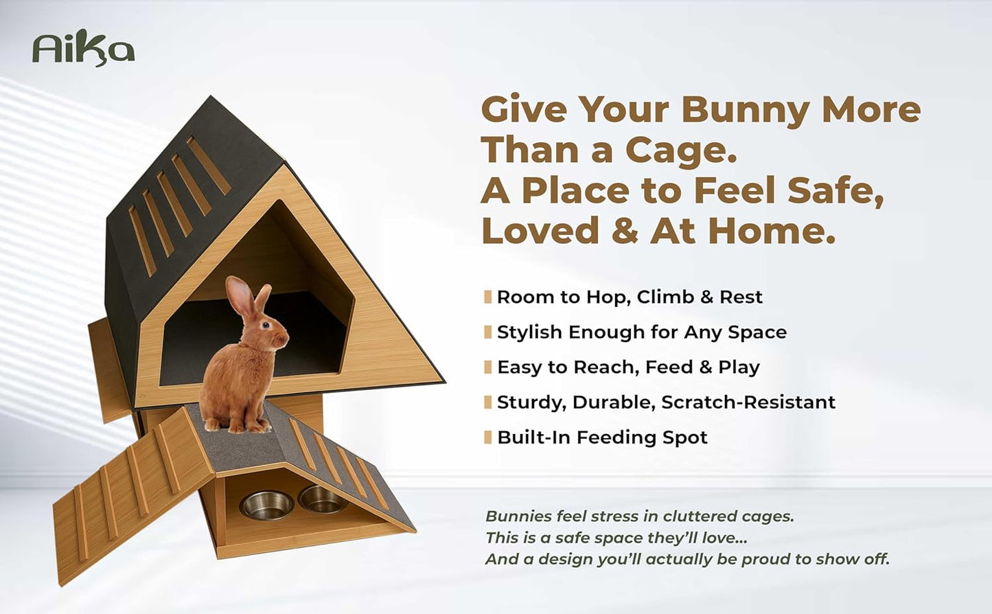 Wooden Rabbit Hideout Castle – Indoor Bunny House & Hut for Rabbits, Guinea Pigs, Chinchillas & Small Pets – Medium Size Habitat – Durable Wooden Rabbit House for Indoor & Outdoor Use