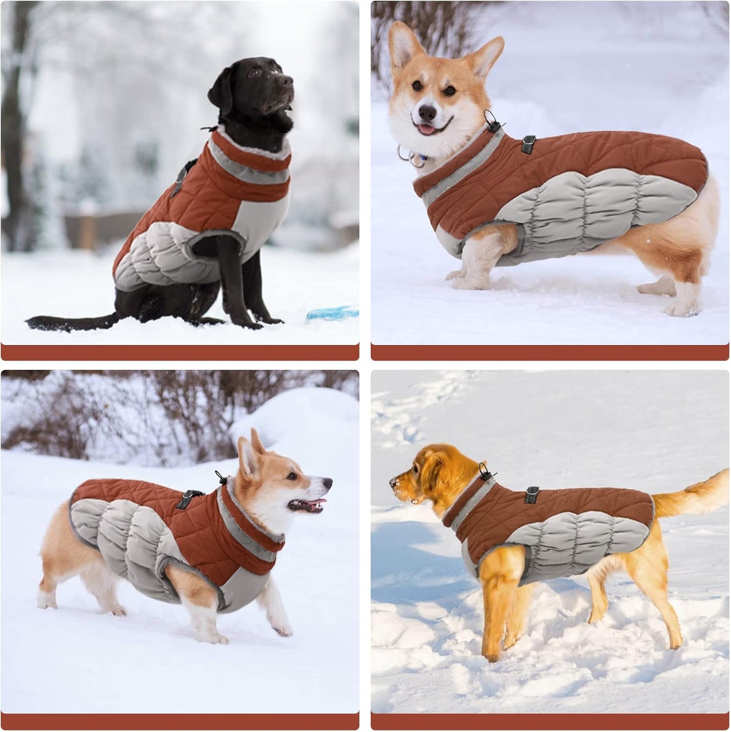 FUAMEY Dog Coat for Large Dogs,Waterproof Dog Winter Jacket with Harness Built in Puppy Cold Weather Coats Reflective Pet Vest with Zipper Warm Fleece Dogs Snowsuit Windproof Brown XXL