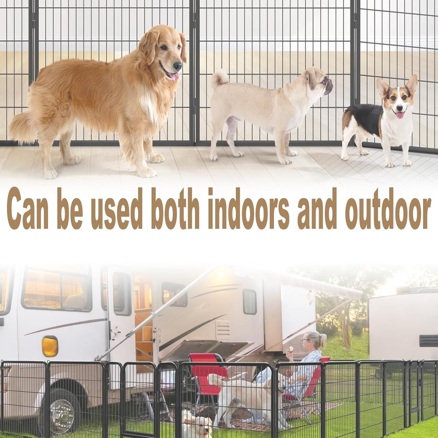Dog Playpen,24 32 40 48 in(H) Pet Fence Outdoor for Rv Camping,Garden Fence Large Animal Barrie for Yard,11Ft(L)-56Ft(L) Black Metal Temporary Fencing