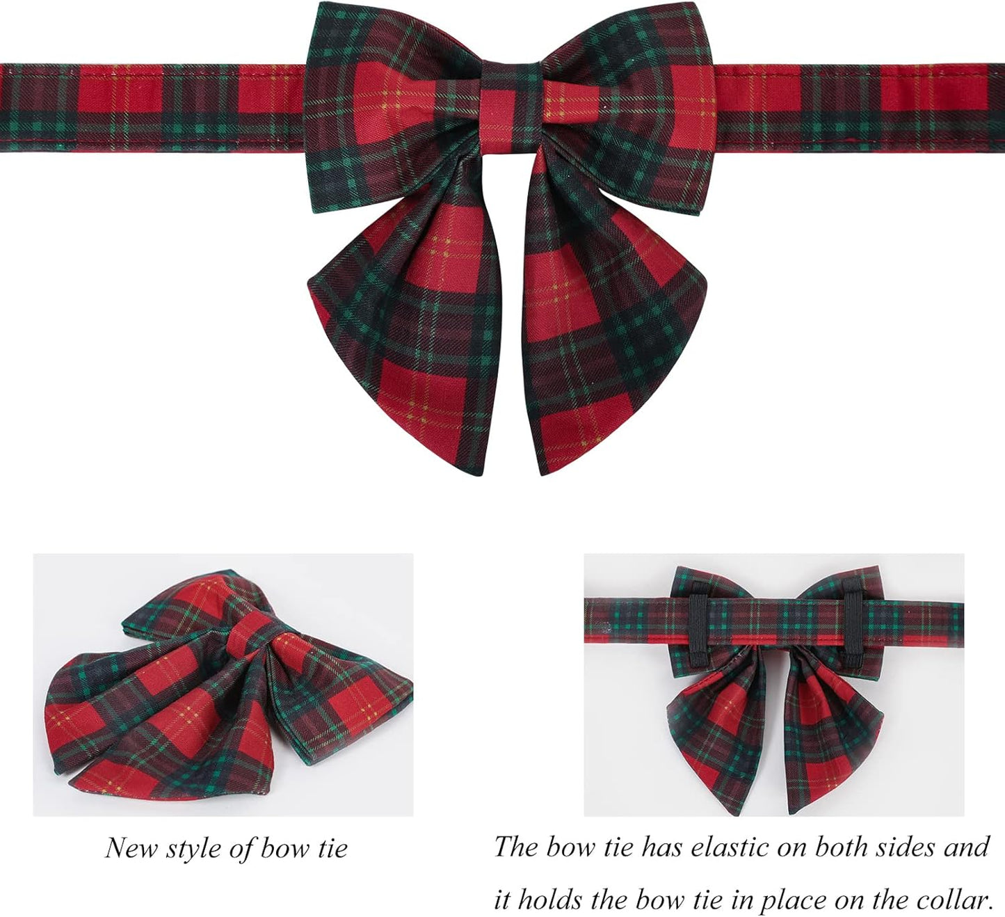 Lionet Paws Christmas Dog Collar with Sailor Bow, Bowtie for Dogs, Adjustable Comfortable Dog Collar Girl, M, Neck 13.5-22 in