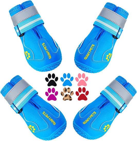 QUMY Dog Shoes for Large Dogs, Medium Dog Boots & Paw Protectors for Winter Snowy Day, Summer Hot Pavement, Water-Resistant in Rainy Weather, Outdoor Walking, Indoor Hardfloors Skid-Resistant Sole