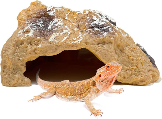 Reptile Hide Cave,Resin Rock for Reptile and Amphibians,Terrarium & Aquarium Habitat Hideout for Bearded Dragons,Lizards,Snakes,Turtles,Geckos,Ball Pythons(Small)