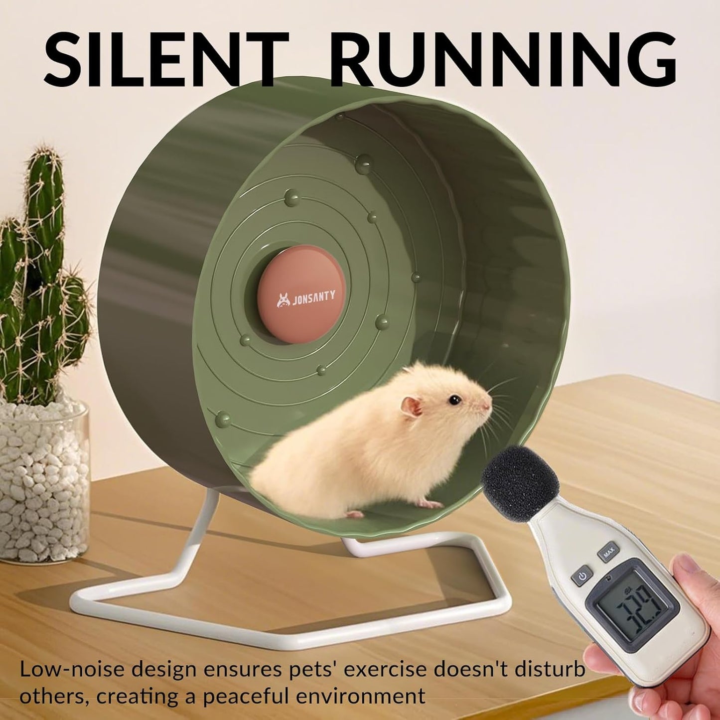 9.5" Silent Hamster Wheel, Exercise, Release Stress, Relieve Anxiety, Adjustable Height Stand, for Syrian Dwarf Hamster, Gerbil, Mice, Small Medium Sized Pets, Green