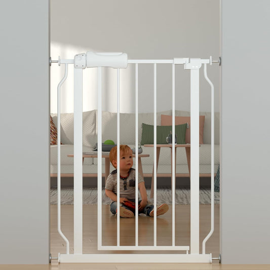 TSAYAWA Narrow Baby gate Baby Safety Gate 24.02-29Inch Auto Close Child Gates, Pressure Mounted Gate for Stairs & Doorways, Indoor/Outdoor Heavy-Duty Pet Gate for Toddlers, Dogs, White