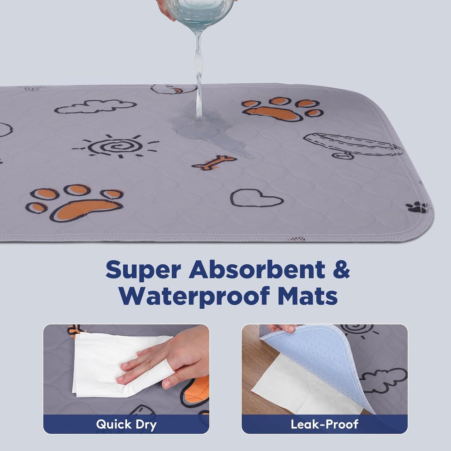 Washable Waterproof Pee Pads for Dogs - 2-Pack Small 18x24 Super Absorbent Reusable Training Pads, Non-Slip & Ideal for Puppies & Dog Playpen, Crate & Potty