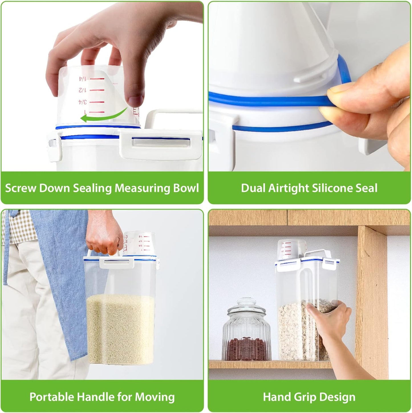 Rice Storage Container, 3 to 5Lbs Dry Food Airtight Container, Pet Dog Cat Food Canister, BPA Free Clear Plastic Kitchen and Pantry Organization Bin for Oatmeal, Grain, Cereal, Pasta, Flour