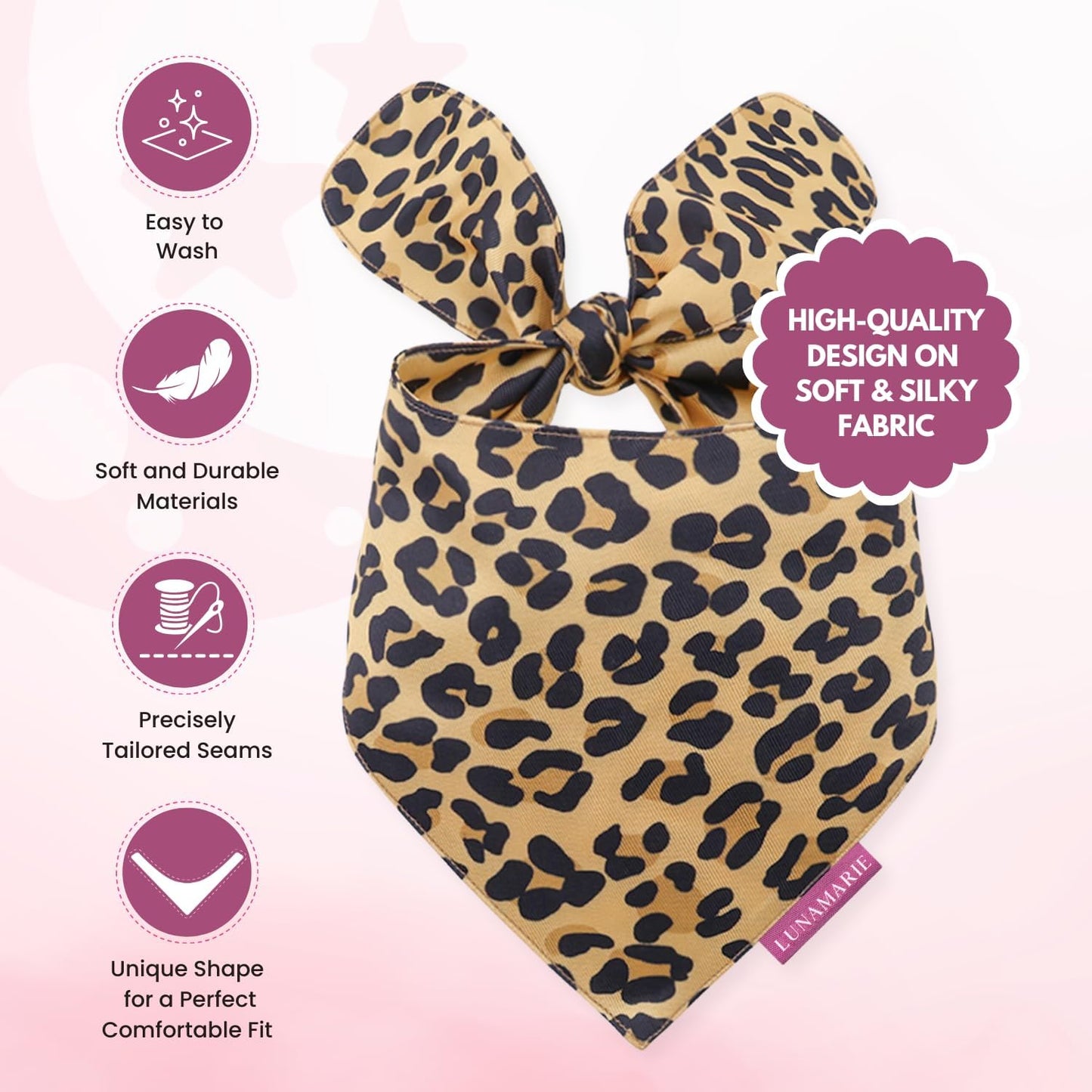 LunaMarie - Luxury Dog Bandanas - Cute Leopard Designs | Premium & Soft Poly Fabric | 100% Handmade Adjustable Shape Animal Print Pet Scarfs Small, Medium, Large (Leopard, Medium)