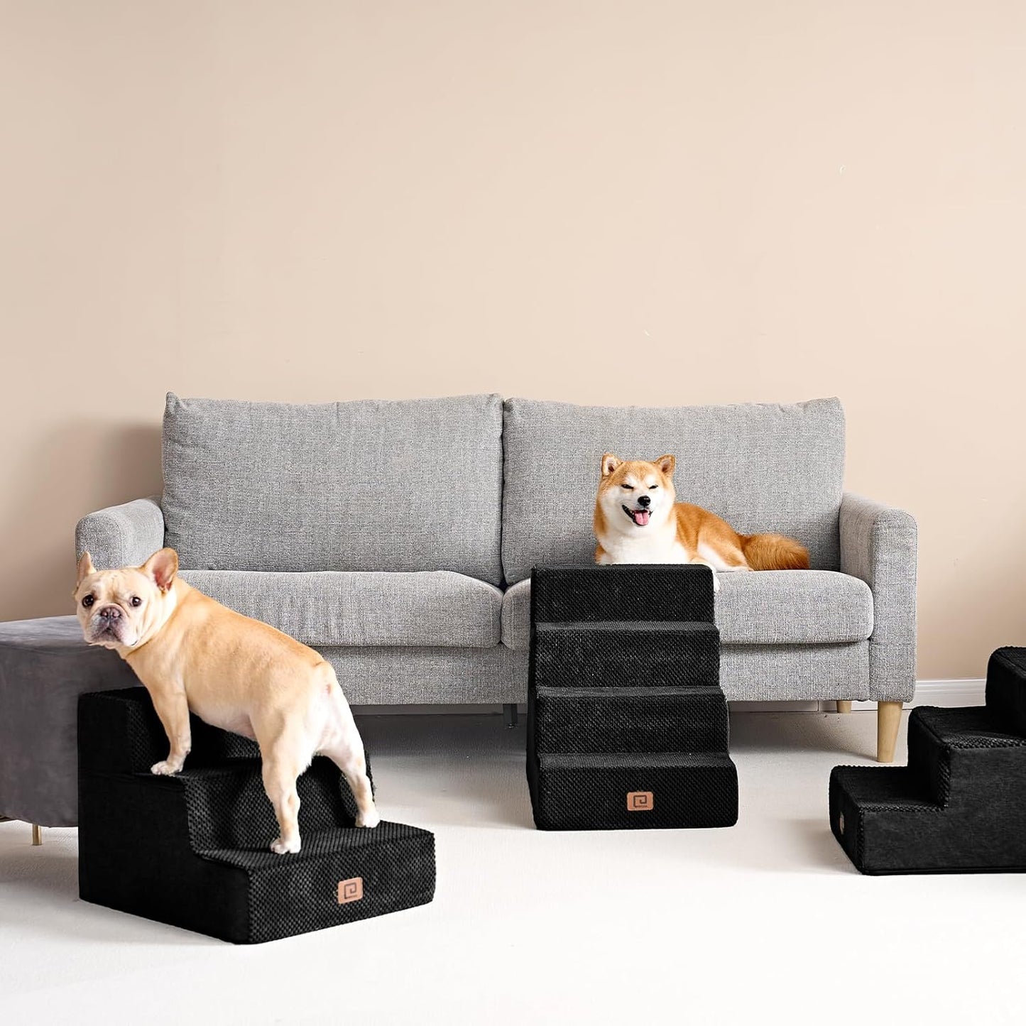 EHEYCIGA Dog Stairs for Bed 18" H, 4-Step Dog Steps for High Bed, Pet Steps for Small Dogs and Cats, Non-Slip Balanced Pet Ramp Indoor, Black