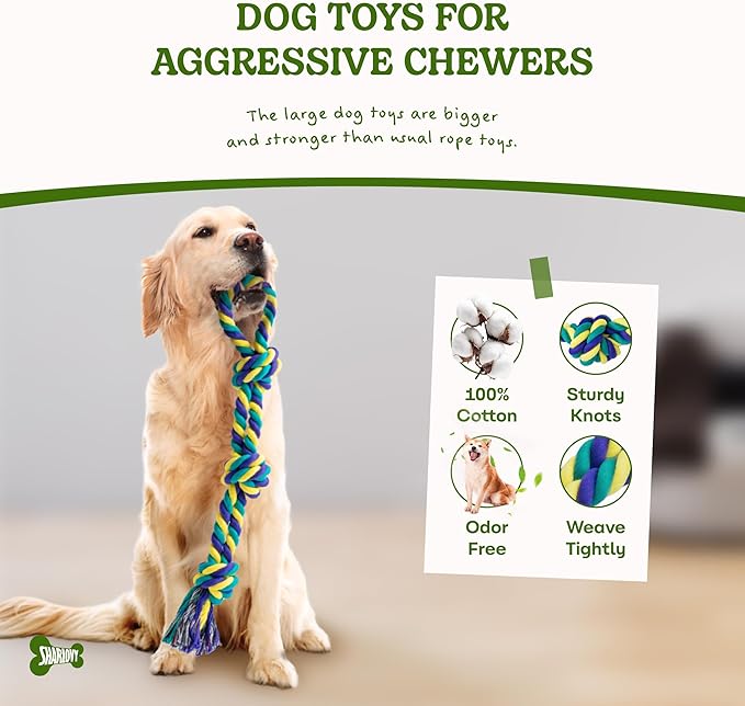 SHARLOVY Dog Rope Toy for Medium Dogs, 2 Pack Heavy Duty Dog Chew Toys for Aggressive Chewers, Interactive Tug of War Dog Toys for Medium to Large Breed