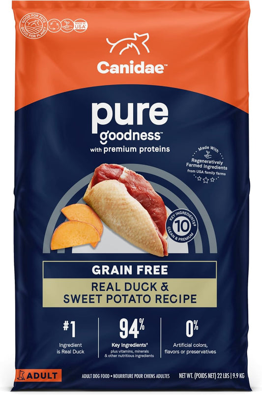 Canidae Pure Limited Ingredient Premium Adult Dry Dog Food, Real Duck & Sweet Potato Recipe, 22 lbs, Grain Free