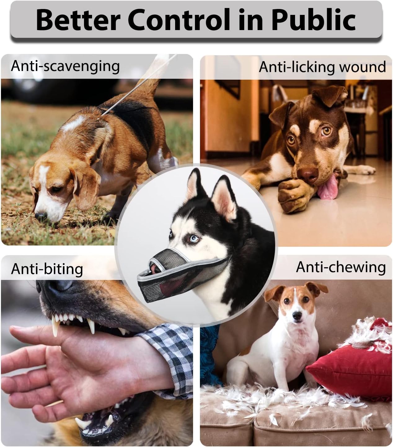 Crazy Felix Nylon Dog Muzzle for Small Medium Large Dogs Dachshund Beagle Poodle Labrador, Air Mesh Breathable and Drinkable Pet Mouth Guard for Anti-Biting Chewing Scavenging (XS, Reflective Trim)