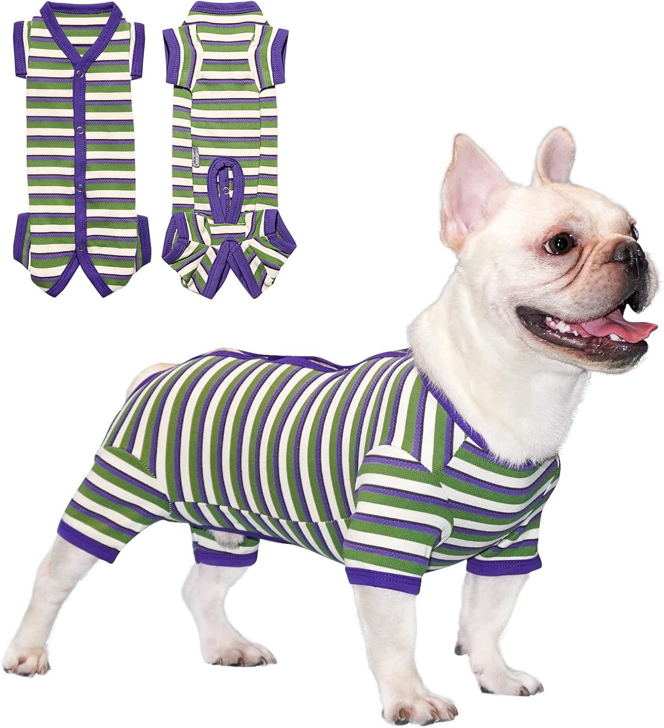 TONY HOBY Dog Pajamas, Knitted Dog Jumpsuit Shirt in Cold Weather, Dogs Surgical Recovery Suit for Small Medium Dogs (Purple&Green, Boy, S)