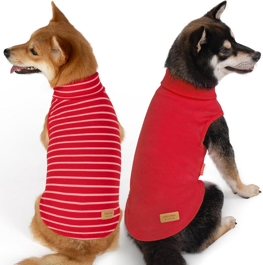 KYEESE 2Pack Dog Sweater Soft Pets Fleece Sweater Stretchy Dog Outfit for Small Dogs Boy Girl Comfy Sleeveless Doggie Sweatshirt Turtleneck Pet Coat Warm Lightweight Dogs Clothes Red,M
