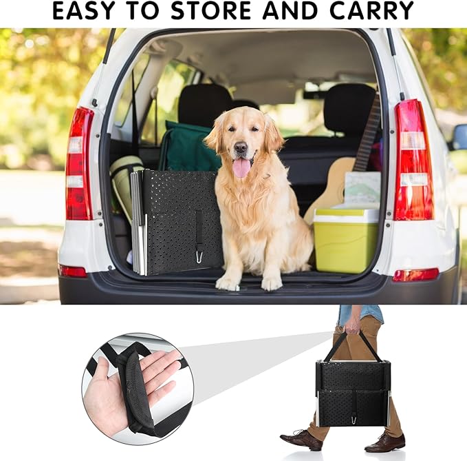 DGSL Dog Ramp for Car, 4-Step Folding Dog Stairs, Aluminum, Black, Supports Up to 250 Lbs