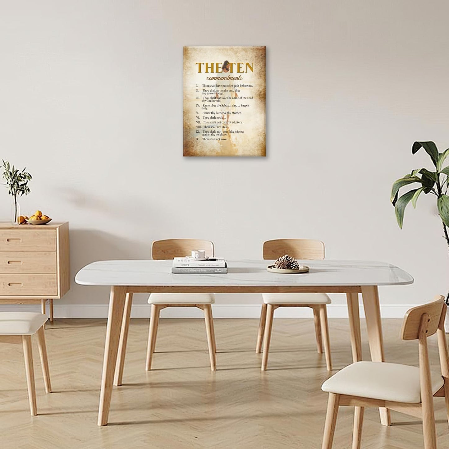 The Ten Commandments Christian Pictures Wall Art, Bible Verse Jesus Bathroom Wall Decor Religion Scripture Framed Painting Religious Canvas Artwork for Church Bedroom Living Room 20"L x 16"W