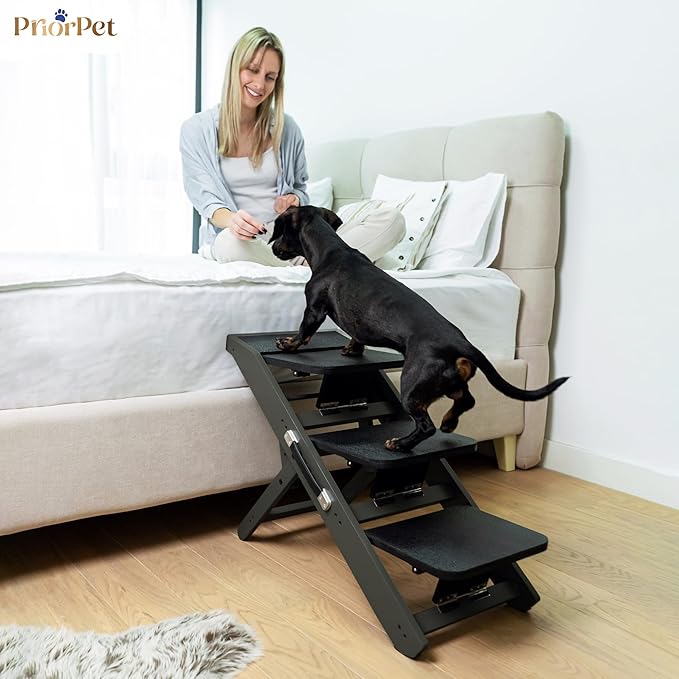 Dog Steps for Bed & Couch 2-in-1 Dog Stairs/Ramp - Height Adjustable Dog Ramp for Couch 7” - 20” - Pet Stairs, Dog Stairs for Small Dogs - Easy to Move Pet Steps with Landing Platform, Black