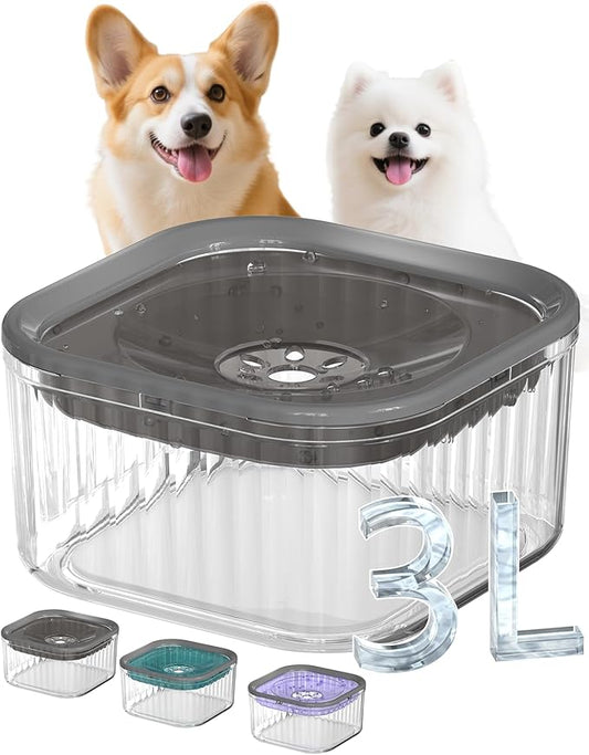 3L Dog Water Bowl No Spill 101oz Large Capacity Spill Proof Slow Drinking Water Feeder No Splash Pet Water Bowl Vehicle Carried Travel Dog Bowl for Sloppy Messy Drinkers Cats(Dark Gray)