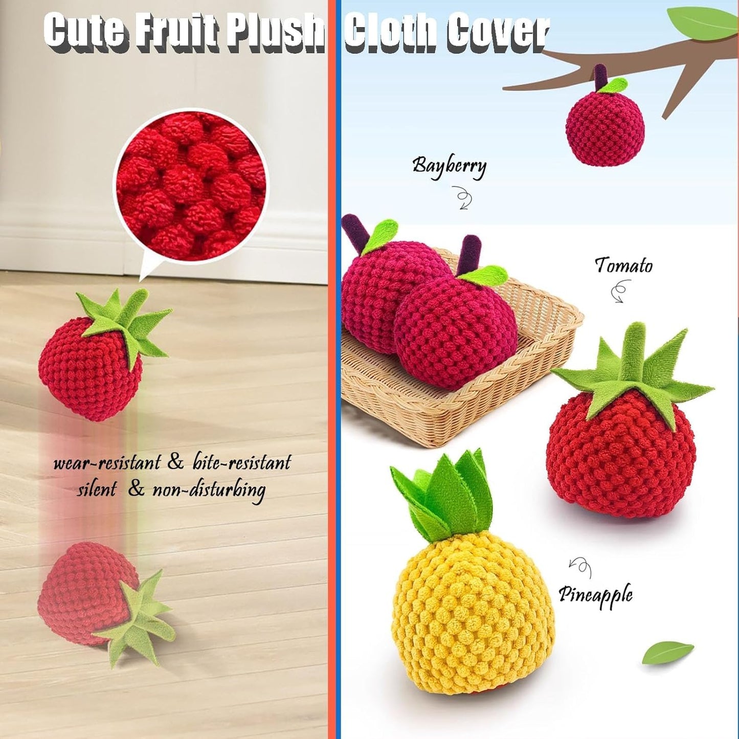 Zoomie Buddy 2.0, Zoomie Buddy for Dogs, 2 in 1 Smart Touch Interactive Dog Balls ＆ Pet Feeder, 2.83" Diameter, Suitable for Small/Medium Dogs, with Fruit Plush Cover (Blue+Orange, Pineapple)