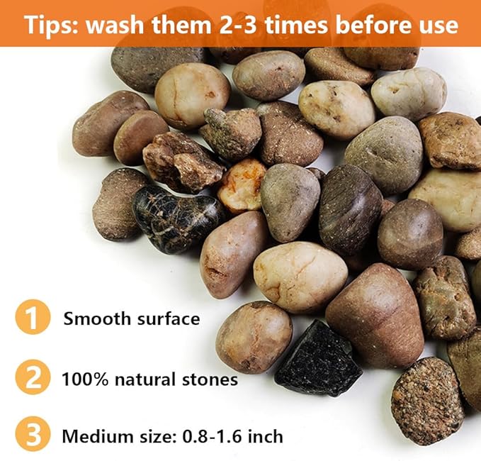 HappyFiller Decorative Natural Pebbles Polished Rocks Stones Mixed Color for Aquarium Gravel,Fish Turtle Tank,Outdoor Indoor Plants Top Dressing,Garden Landscaping,Home Vase Filler Decoration,2 LB