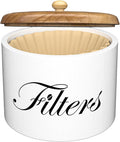 Coffee Filter Holder, Wooden Coffee Filter Storage with Lid, Round CoffeeFilterContainer for Counter, Rustic Farmhouse Bar Accessories Decor (White)