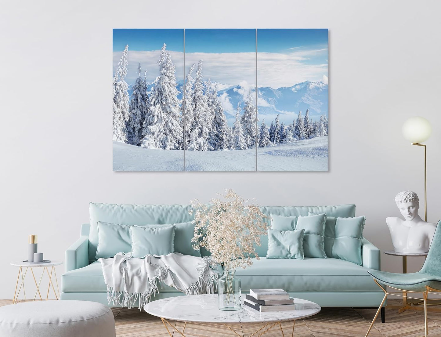 Nature Wall Art Prints - Ocean Forest Mountain Lake Canvas Landscapes - Small to Extra Large Living Room Bedroom Kitchen Bathroom Décor (Snow Covered Trees on Mountain, 47L" x 71W" - 3 panels)