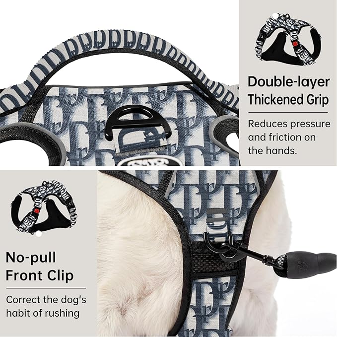 IVY&LANE No Pull Dog Harness with Leash Set, Reflective No Choke Pet Vest,Adjustable Oxford Dog Vest Harness with Easy Control Handle for Medium Dogs (Vintage Blue,M)
