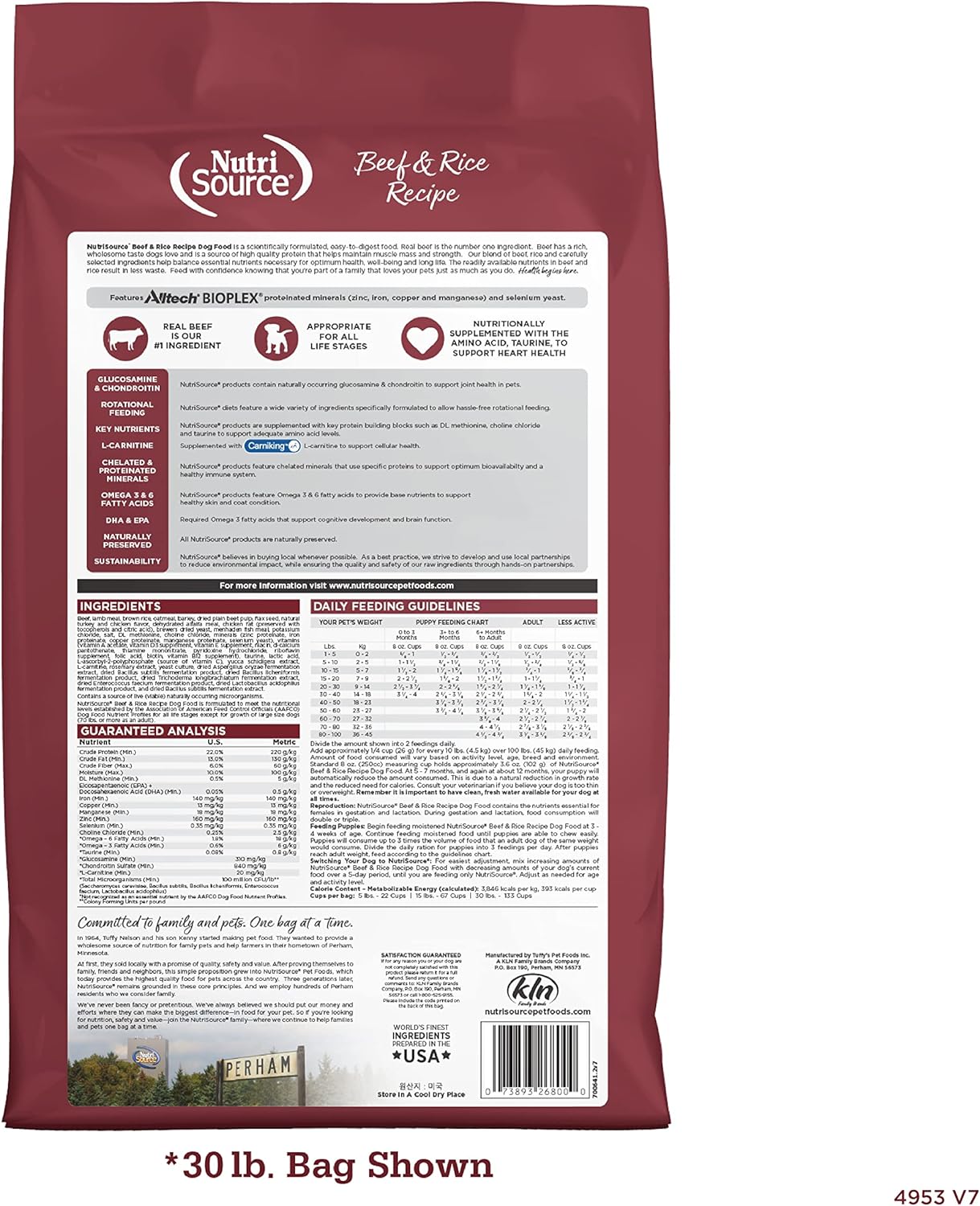 NutriSource Dog Food, Made with Beef and Brown Rice, with Wholesome Grains, 30LB, Dry Dog Food