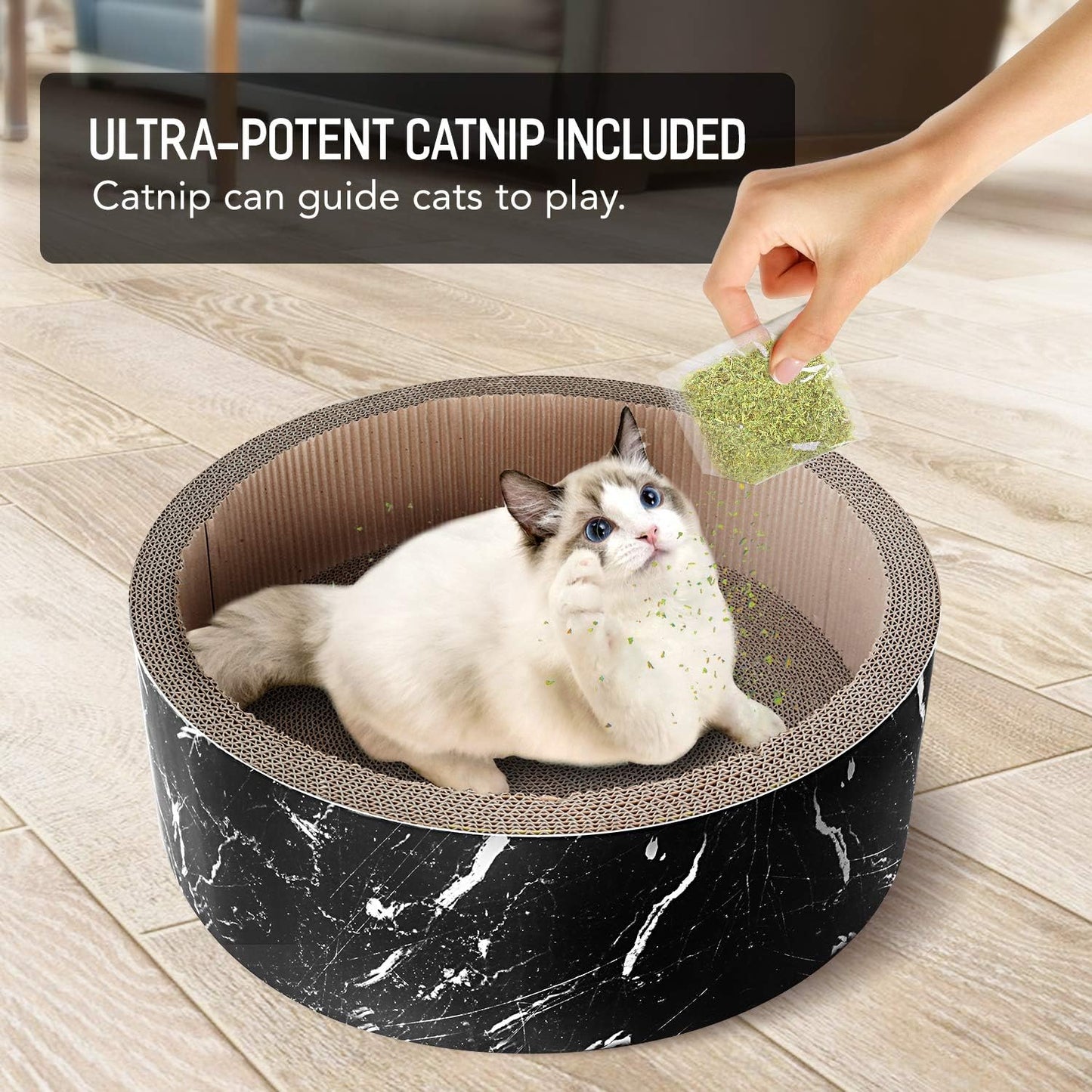 Cat Scratcher Post & Board, Round Cat Scratching Lounge Bed, Durable Pad Prevents Furniture Damage, 17.32'' x 17.32''x 6.11'', Black
