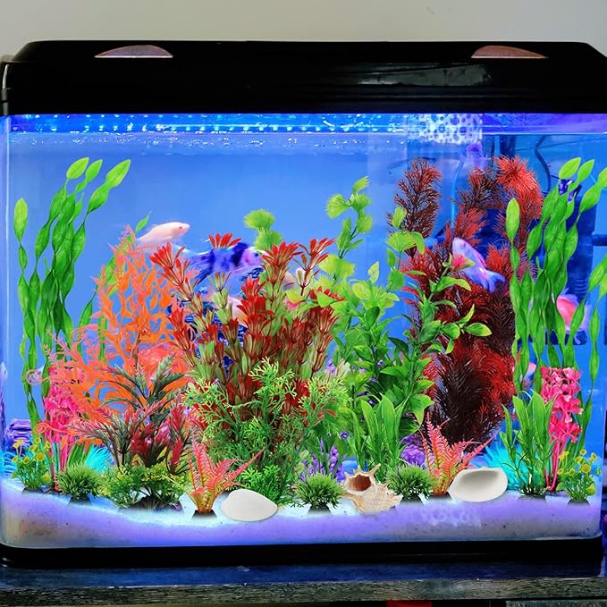 Fish Tank Accessories Aquarium Decorations Plants, 20pcs Fish Tank Decorations Plant, Fish Tank Decor, Aquarium Decor Plastic Plants, Small to Large