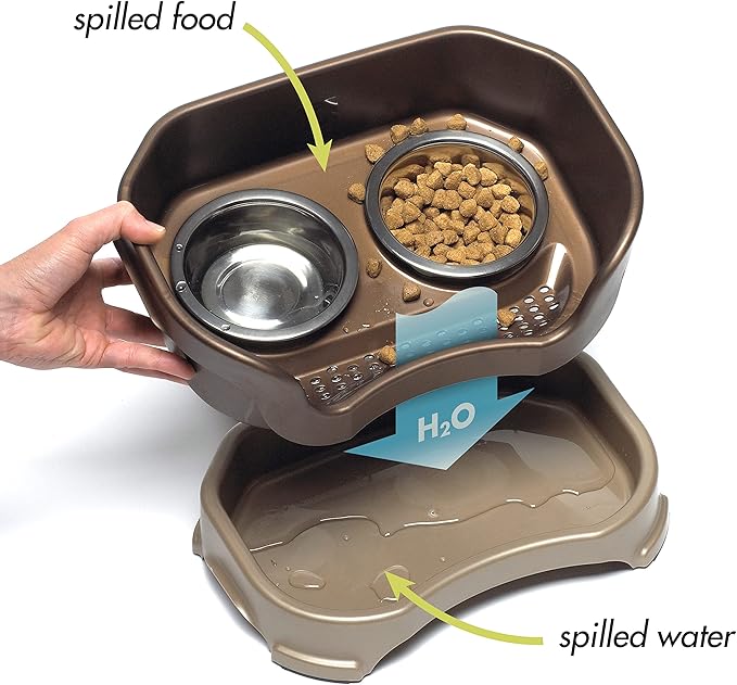 Neater Pet Brands Neater Feeder Deluxe Mess Proof Dog Bowls Elevated for Large Dogs Over 40 lbs, Made in USA, No Spill Raised Dog Food Bowl Stand Feeding Station, Food and Water Bowl Set, Bronze