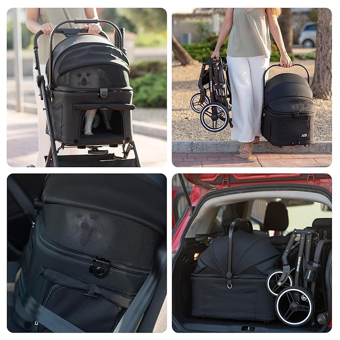 X3 2 in 1 Pet Stroller for Medium or Two Small Dogs & Cats 4 Wheels Lightweight Foldable Carrier Dog Stroller with Waterproof Weather Cover Cup Holder,Storage Basket(Black)