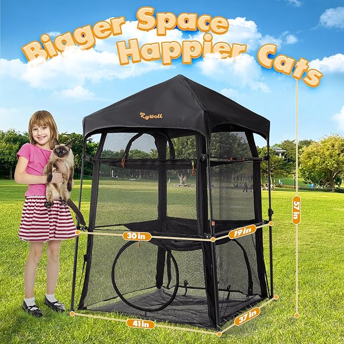 Extra Large Catio Outdoor Cat Enclosure, Rywell 3-Tier Spacious Outdoor Cat Tent, Weatherproof&Sunproof with 5 Windows, Foldable Cat Enclosure for Patio, Camping, Indoor(Includes Carry Bag)