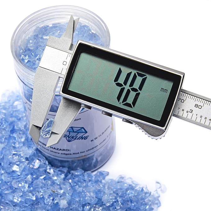 TWINKLING High Luster Fire Glass Gravel Stone Glitter,Broken Glass,Fire Gems Chips,Crushed Glass for Fire Pit Crafts Resin Art Aquarium Garden Decoration,3-6mm,1-Pound Jar (Light Blue)