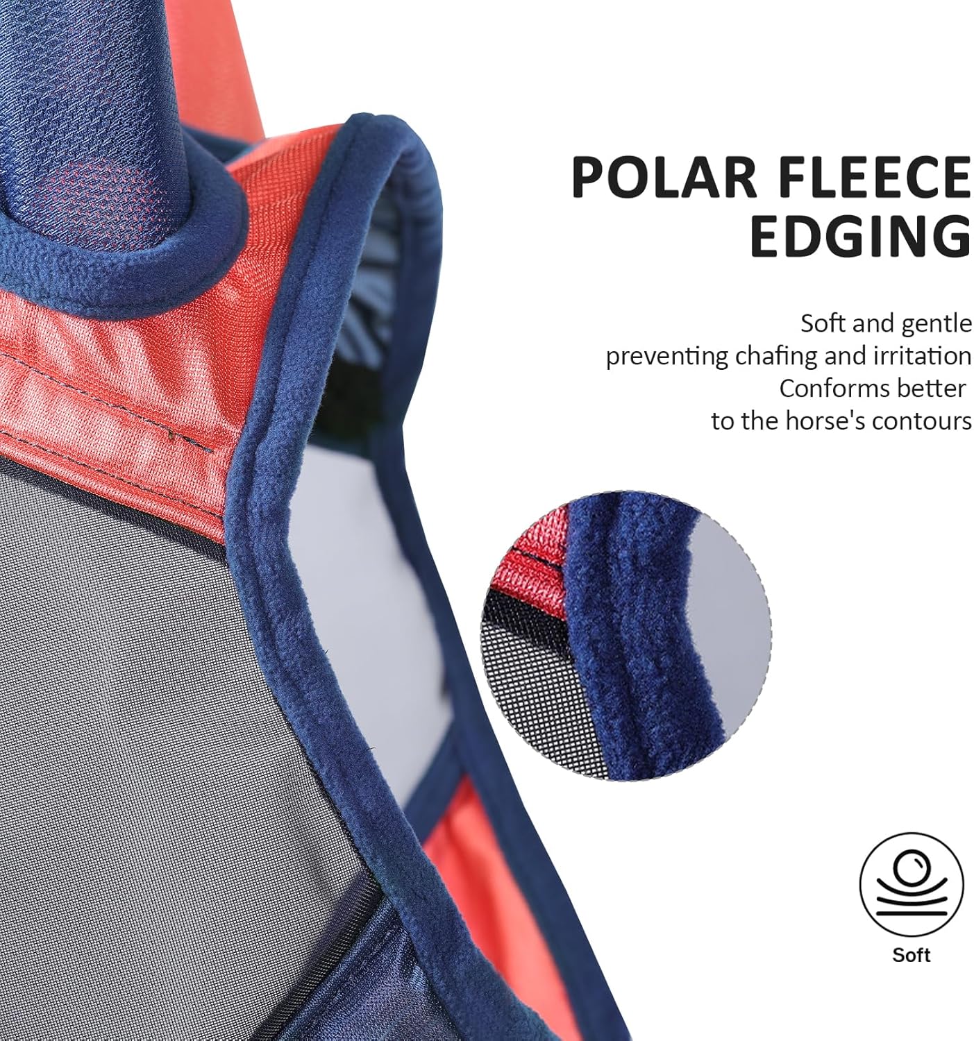 Harrison Howard Pro Luminous Horse Fly Mask Large Eye Space Half Face with Ears UV Protection for Horse Coral Orange/Navy L