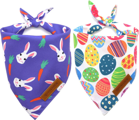 Realeaf Easter Dog Bandanas 2 Pack, Triangle Reversible Pet Scarf for Boy and Girl, Premium Durable Fabric, Holiday Bandana for Small Medium Large and Extra Large Dogs (X-Large)