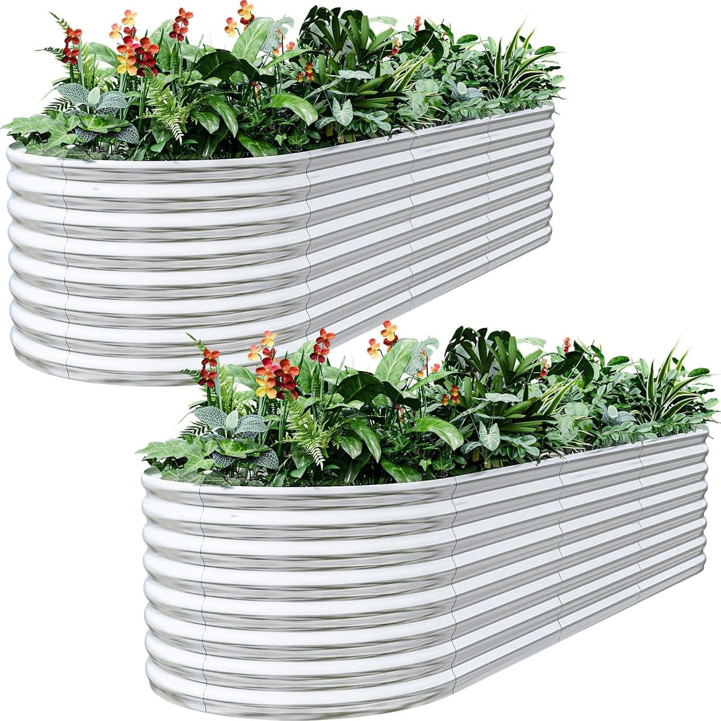 BTDVR 2 PCS 9 in 1 Tall 8×2×1.5ft Galvanized Raised Garden Bed Outdoor, Metal Raised Beds for Vegetables, Above Ground Garden Box for Flower, Steel Garden Bed for Gardening
