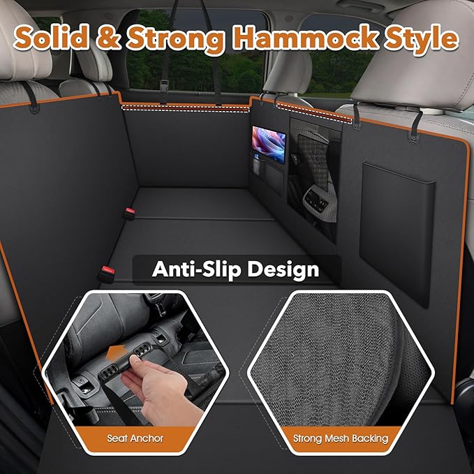 Dog Cover for Car Backseat with Crossbar Design, Hard Bottom Car Seat Cover for Dogs with Back seat Extender, Waterproof Dog Hammock for Full-Size SUV, and Truck