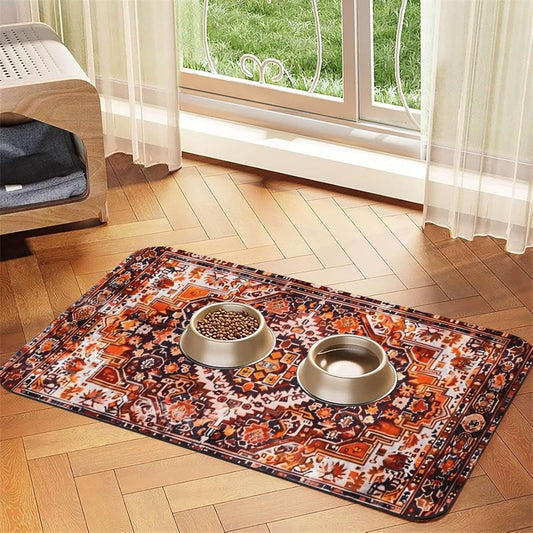 Boho Craft Design Dog Food Mat Absorbent Bowl Mats No Stains Quick Dry Waterproof Pet Cat Placemats for Food and Water, 30x45cm