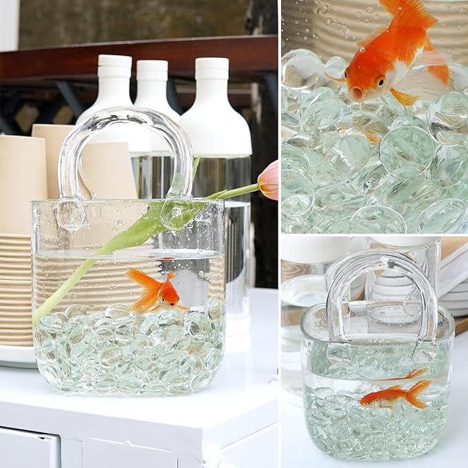 10LB Clear Flat Glass Marbles for Vases, Gemstone Beads Vase Filler Decorative Glass Pebbles for Fish Tank, DIY Crafts, Aquarium Decor Rocks