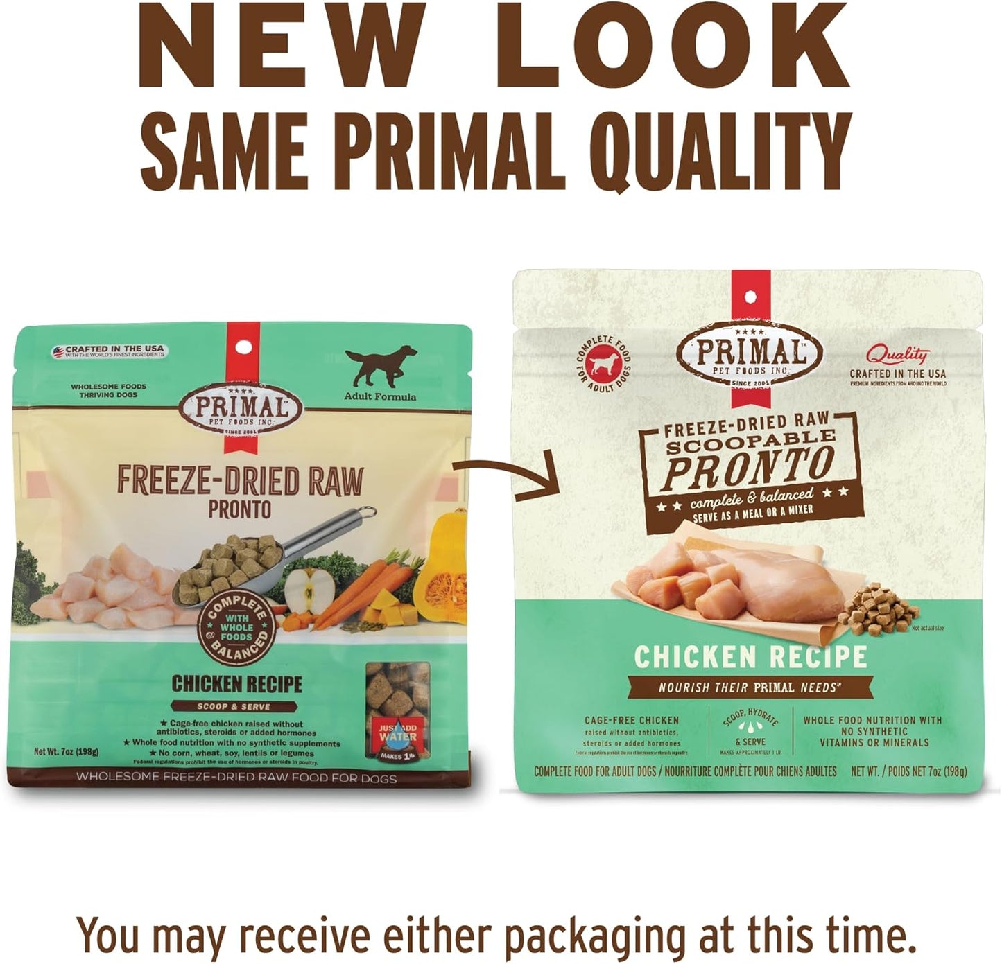 Primal Freeze Dried Dog Food, Pronto Mini Nuggets, Chicken; Scoop & Serve, Complete & Balanced Meal; Also Use As Topper or Treat; Premium, Healthy, Grain Free, High Protein Raw Dog Food(16 oz, 2-Pack)