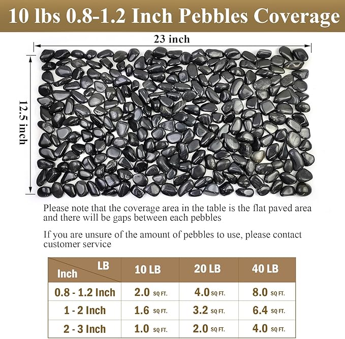 10 lb Small Pebbles for Plants, Polished Black Stones. Decorative River Rocks for Outdoor Landscaping, Vase, Aquarium and Garden