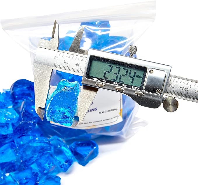 TWINKLING High Luster Fire Glass Gravel Stone,Broken Glass,Fire Pit Glass,Crushed Glass for Fireplace Pit Aquarium Garden Decoration,1-3cm,2-Pound Jar (Ocean Blue)