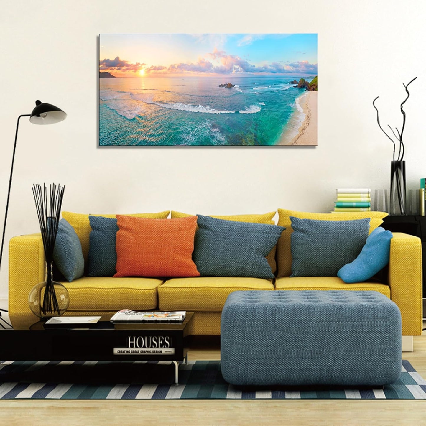 XXMWallArt FC3962 Tropical Beach Wall Art Blue Sea Sunset Natural Scenery Picture Print On Canvas Seascape Canvas Print Artwork for Living Room Bedroom Kitchen Home and Office Wall Decor