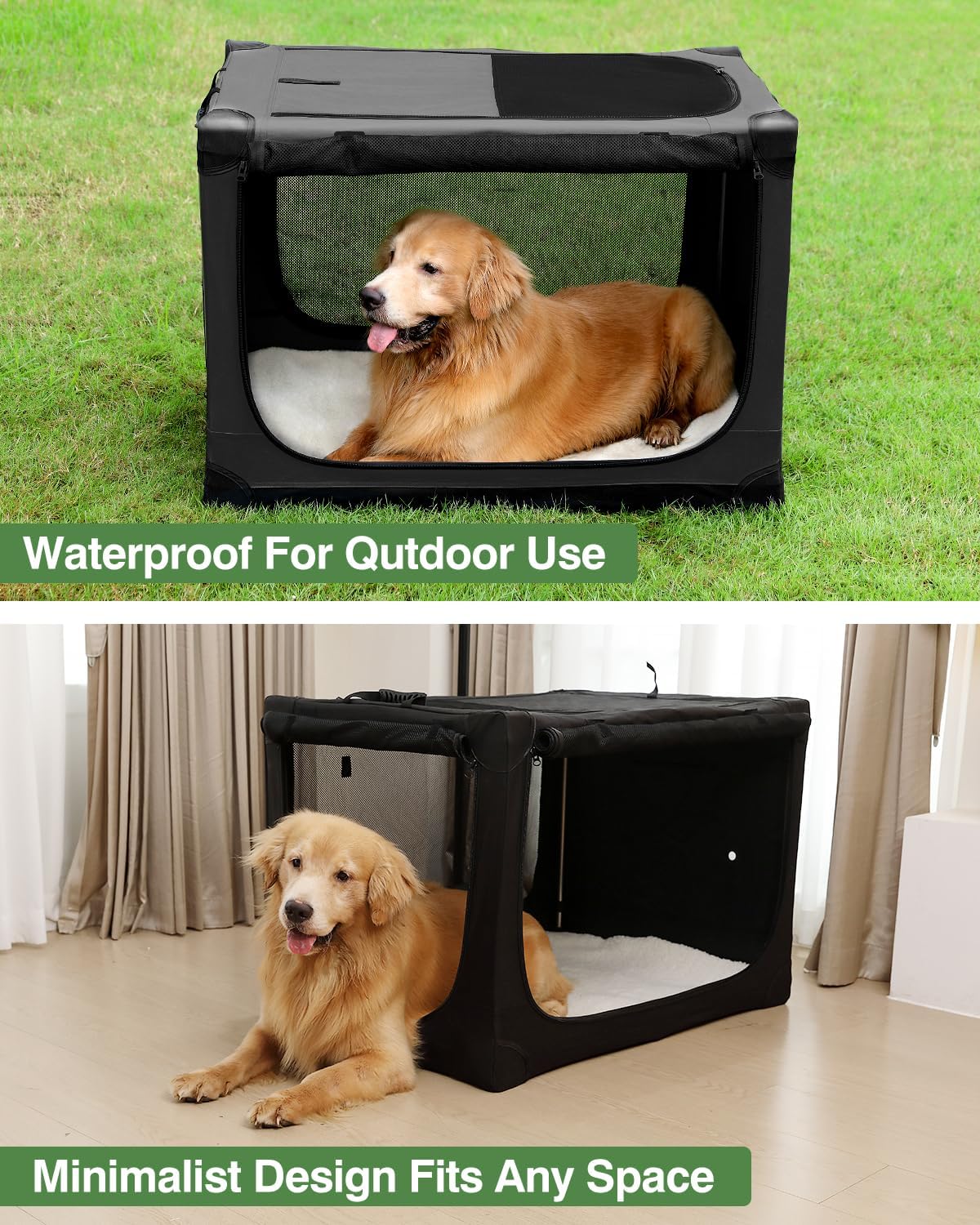 30 Inch Collapsible Travel Dog Crate for Medium Large Dogs, Portable Dog Crate 4-Door Foldable Soft Kennel with Durable Mesh Windows for Indoor & Outdoor Travel, with Storage Bag,Black