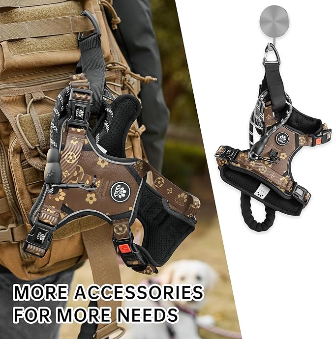 NESTROAD No Pull Dog Harness,Adjustable Oxford Dog Vest Harness with Leash,Reflective No-Choke Pet Harness with Easy Control Soft Handle for Medium Dogs(Medium,Dark Brown)