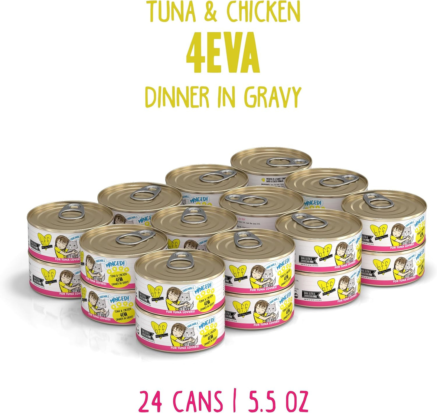 Weruva BFF Minced Natural Wet Cat Food, Tuna and Chicken 4 Eva in Gravy, 5.5oz Can, Pack of 24