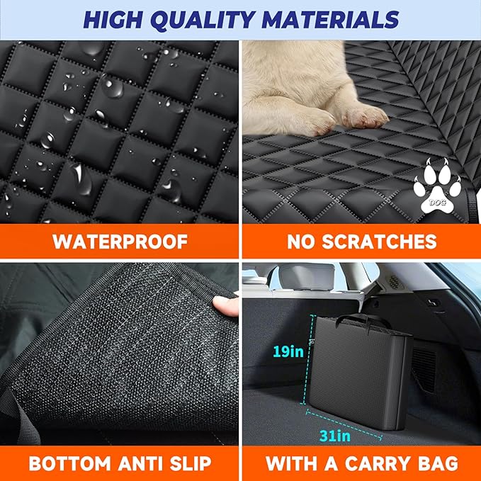 Dog Back Seat Extender for Truck, Hard Bottom Dog Car Seat Cover-Strong Support Waterproof Scratch-Proof Pet Hammock for Full Size F150/RAM1500/Silverado Crew Cab Pickup, Black with Orange
