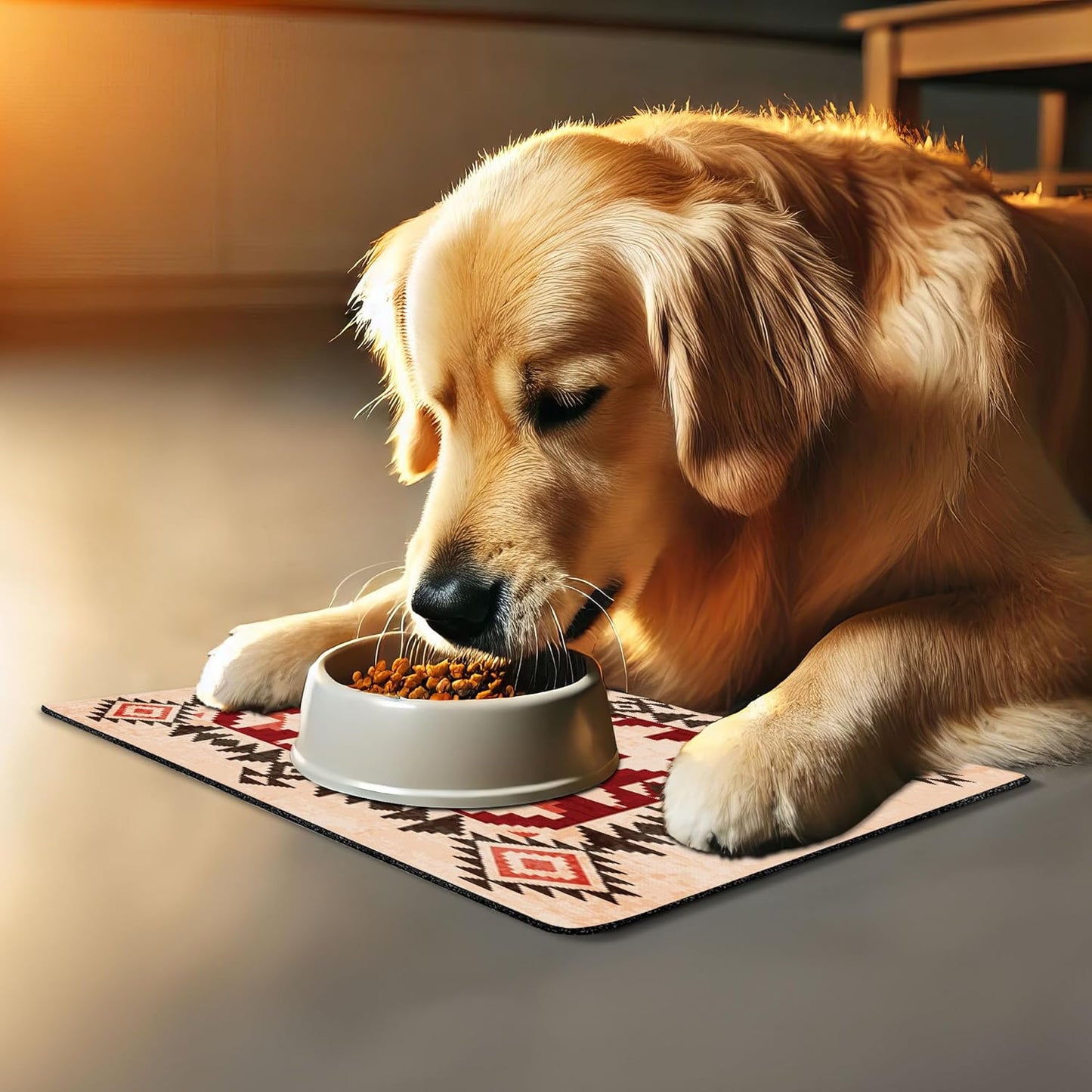 Lunarable Tribal Pet Mat for Food and Water, Original National Heritage Maya Pyramids Local Region Esoteric Myth Motive, Non-Slip Rubber Mat for Dogs and Cats, 18" X 12", Maroon