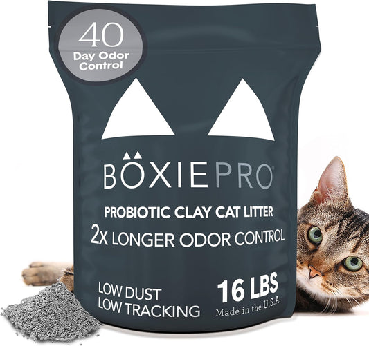 Boxie Probiotic Cat Litter, 40 Day Odor Control, Clumping Clay Kitty Litter, Odor Eliminating Probiotics, Dust-Free, No Fragrances No Fillers, 16 lb